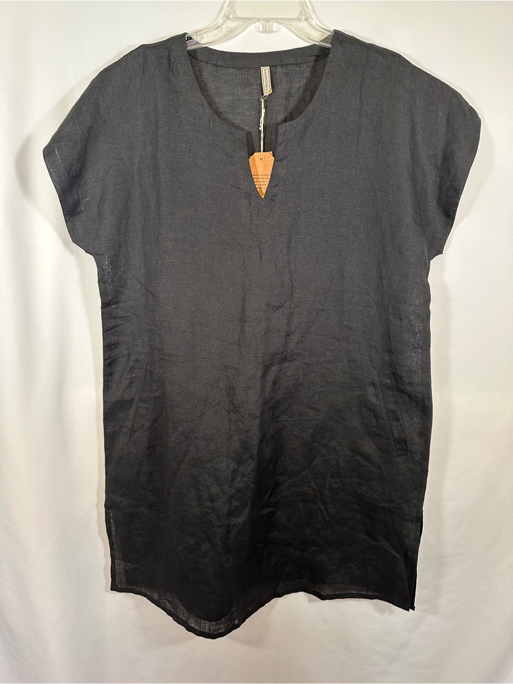 NWT Embellish by Creative Co-Op Black 100% Linen Notch Neck Tunic Dress M
